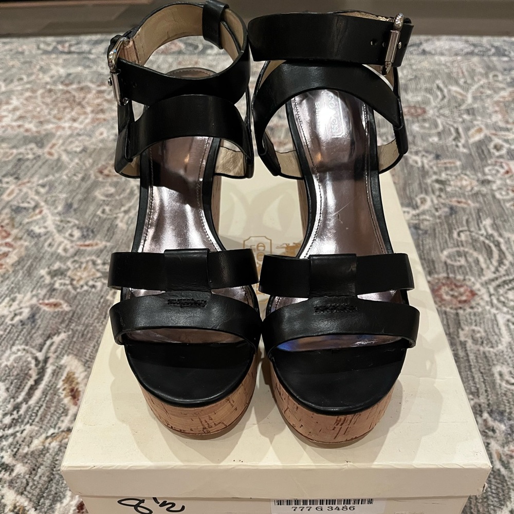 Coach Charla Vachetta Wedge Sandal A8238 Black size 8.5